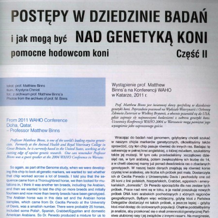 Mathiew Binns: Postępy nad genetyką koni (ARABY MAGAZINE 3/2012)